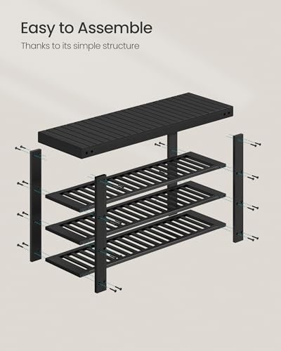 SONGMICS Shoe Rack Bench, 4 Tier Bamboo Shoe Storage Organizer, Entryway Bench, for Living Room, Bathroom, Bedroom, 11.3 x 35.2 x 20.5 Inches, Ink Black ULBS390BH01 SONGMICS