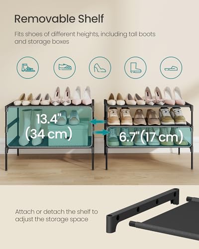 SONGMICS Shoe Rack, 3-Tier Shoe Storage Organizer, Space-Saving, 11.6 x 24.5 x 21 Inches, Entryway, Metal Frame, Non-Woven Fabric Shelves, Ink Black ULSH023BH01 SONGMICS