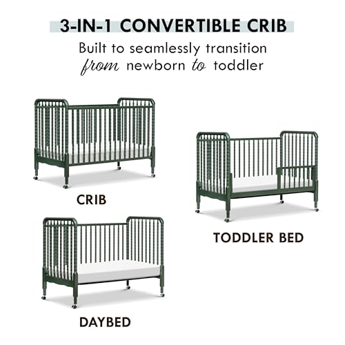 DaVinci Jenny Lind 3-in-1 Convertible Crib in Forest Green, Removable Wheels, Greenguard Gold DaVinci