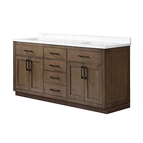 OVE Decors Maya Plus 72 in. Double Sink Bathroom Vanity in Almond Latte Finish, Black Hardware and Included Power Bar OVE Decors