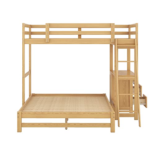 Twin Over Full Bunk Bed with Desk and 3 Storage Drawers, Convertible Into a Twin Size Loft Bed & Full Size Platform Bed, Wood L-Shaped Bunk Beds for Kids, Teens, Adults, Natural Harper & Bright Designs