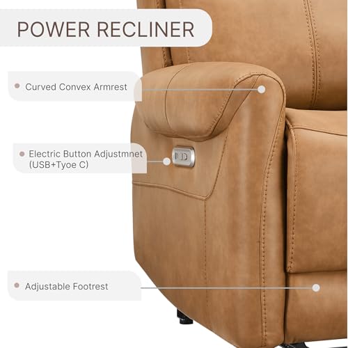 KISLOT Wall Hugger Recliner Chair for Adults, Faux Leather RV Recliner with USB Charging Ports Electric Power Reclining Sofa for Living Room Home Theater Seating Bedroom
