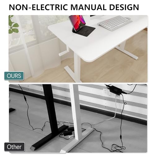 Whole Piece Manual Standing Desk Adjustable Height with Lockable Casters- Hand Crank Stand up Desk with Wheels, Mobile Sit to Stand Workstation with Handle iWkstation