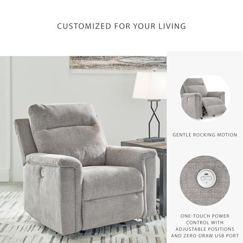 Signature Design by Ashley Barnsana Casual Power Recliner with Rocking Motion and USB Port, Light Gray Signature Design by Ashley