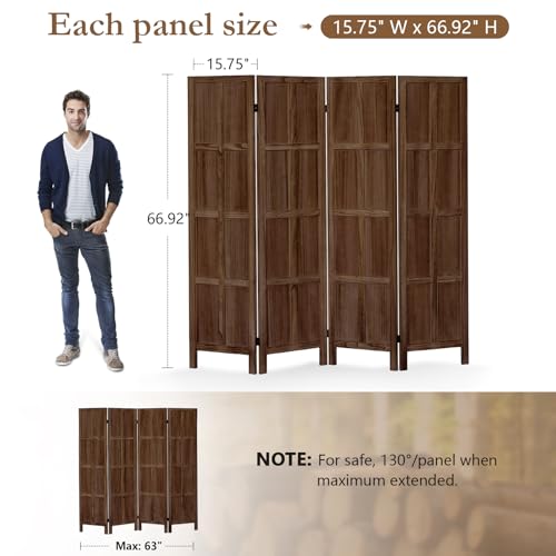 ALeesing 4 Panel Room Divider, 5.6Ft Wood Room Dividers and Folding Privacy Screens, Room Divider Wall Freestanding Room Partitions, Room Dividers Screen for Home Office Bedroom, Dark Brown ALeesing