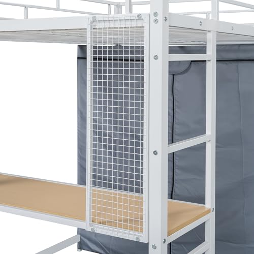 Harper & Bright Designs Loft Bed Full Size with Desk, LED Lights,Charging Station, Full Metal Loft Bed Frame with Wardrobe & Storage Shelve, 12.4" H Safety Guardrail, No Box Spring Needed,White Harper & Bright Designs