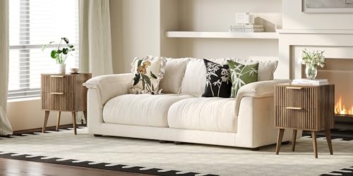 YAUKOMEL Mid Century Modern Nightstand,Small Bedside Table with 2 Drawers,Fluted Side Table,Walnut Brown End Table for Living Room,Bedroom,Small Space,Caramel Oak 11.8" D x 16" W x 22.4" H CTG55BR YAUKOMEL