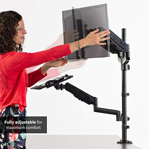 VIVO Black Dual Monitor Sit-Stand Height Adjustable Workstation, Standing Desk Mount with Pneumatic Spring, Holds 2 Screens up to 32 inches STAND-SIT2B VIVO