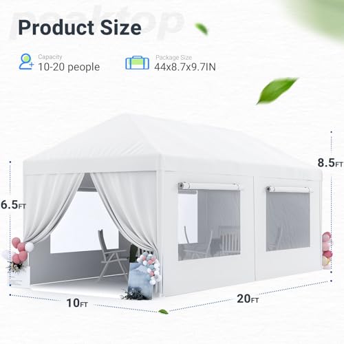 Peaktop Outdoor 10x20ft Party Tent Mesh Window Outdoor Gazebo Event Shelter Wedding Canopy Tent Mesh Side with Window Cover PEAKTOP OUTDOOR
