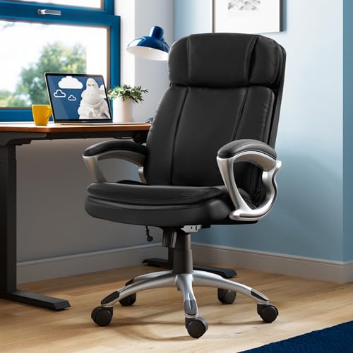 Serta Fairbanks Big & Tall Executive Office Chair, Ergonomic Comfy High-Back ComputerChairs with Lumbar Support, Semi-Plush Seat Cushion, Padded Armrests, Nylon Swivel Base, Bonded Leather, Black Serta