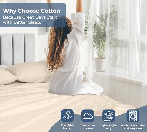 Royale Linens 100% Organic Cotton Fitted Sheet - Percale Weave - Super Soft Deep Pocket Bottom Sheets - Cream Elastic Sheet Twin Size - Twin Fitted Sheets Only - (39"x75"+15", Cream) ROYALE LINENS