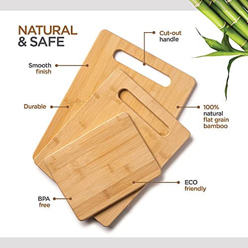 Bambüsi 3-Piece Bamboo Cutting Board Set - wooden cutting board, 3 Assorted Sizes of Bamboo Wood Cutting Boards for Kitchen - Chopping Board for Food Bambüsi