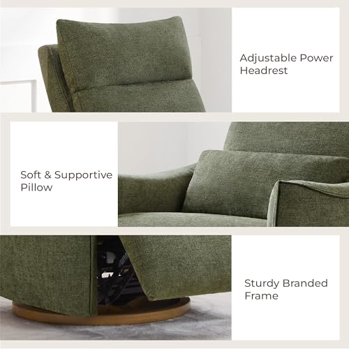 CHITA Swivel Rocker Recliner Chair, Power Nursery Glider Recliner, Nursery Rocking Chair with Adjustable Power Headrest, FSC Certified, Solid Wood Base, Moss Green CHITA