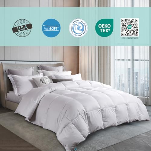 Martha Stewart White Down Feather Comforter Twin Size - 600 Fill Power 100% Cotton Down Duvet Insert, Made in USA, All Season Medium Warmth Comforter with Corner Loops - 68" x 90" Martha Stewart