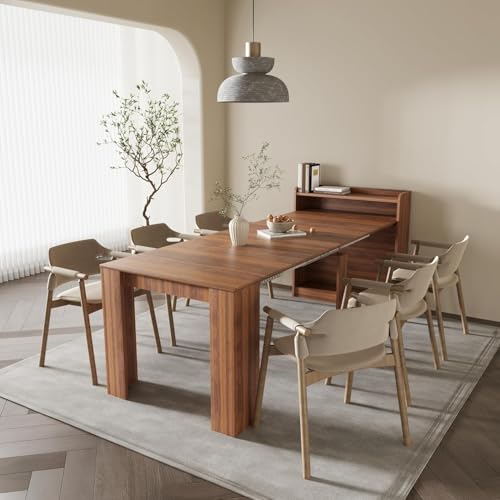 DMAITH 20"-99" Extendable Dining Table with Storage for 2-10 People, Modern Modular Extension Table, Space-Saving Extra Long Folding Dining Table, Multifunctional Conference Meeting Table, Walnut DMAITH