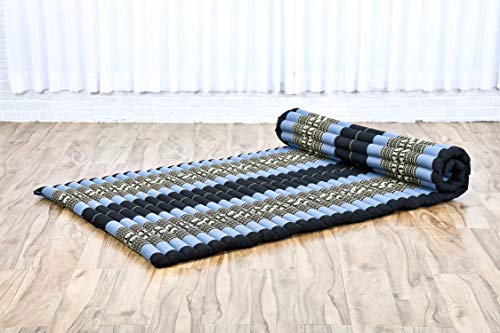 Leewadee - Foldable Floor Mattress - Japanese Roll Up Futon -Trifold Tatami Mat- Guest Floor Bed - Camping Mattress - Thai Massage Mat, Kapok Filled, 75 x 39 inches, Blue Leewadee