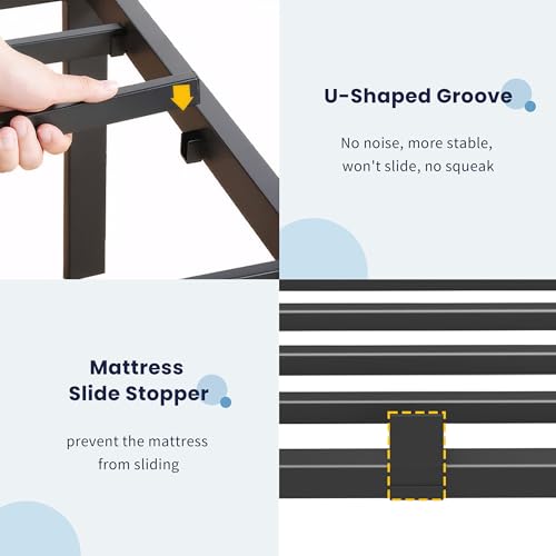 Superay King Bed Frame with Mattress Slide Stopper, 14 Inch Metal Platform Bed Frame, Heavy Duty Tall Bed Frame No Box Spring Needed with Large Storage Space, Easy Assembly, Noise Free Superay