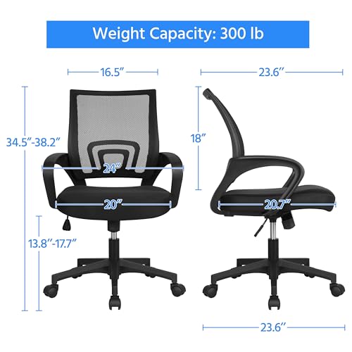Yaheetech Mid-Back Mesh Office Chair Adjustable Ergonomic Computer Task Chair Swivel Rolling with Lumbar Support Armrest for Home Office Work Study, Black Yaheetech