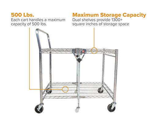 Bostitch Office Stowaway Folding Utility Cart, NSF Certified, Metal Heavy Duty Design, 23.5" x 37.5" x 39", Chrome Bostitch