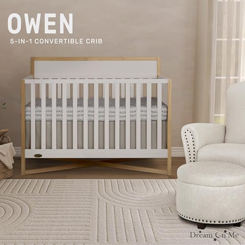 Dream On Me Owen 5-in-1 Convertible Crib, Vintage White Oak Dream On Me