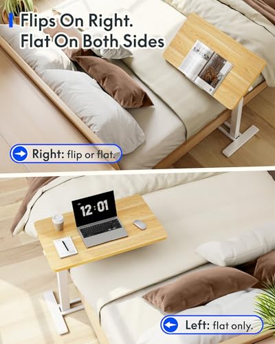 FLEXISPOT H7 PRO Mobile Standing Desk Adjustable Overbed Table Pneumatic with Wheels 90°Tiltable Portable Laptop Desk Rolling Computer Cart Foldable Bedside Table(31.5" W x 17.7" D D, Maple) FLEXISPOT