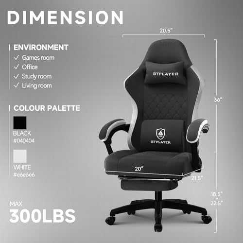 GTPLAYER Office Chair, Gaming Computer Desk Fabric Chair with Footrest, High Back Ergonomic Office Chair with Pocket Spring Lumbar Support and Linkage Armrests Adjustable Height Swivel for Home Task GTPLAYER