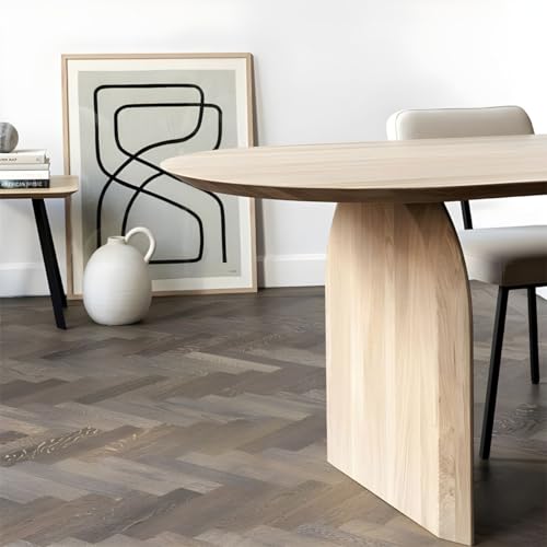 LAKIQ Oval Solid Wood Dining Table Farmhouse Wooden Meeting Room Conference Table Rectangle Office Writing Desk - Table Only - Without Chairs (Natural, 63" L x 31.5" W x 29.5" H) LAKIQ