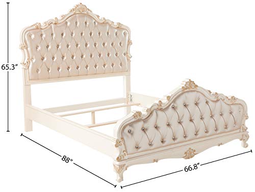 Acme Chantelle Queen Bed in Rose Gold PU & Pearl White ACME Furniture