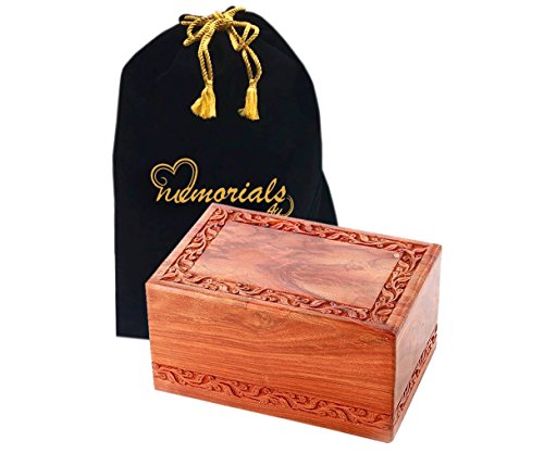 Large Solid Rosewood Border Engraved Wood Urn - Adult Hand Carved Wooden Urn - Large Wood Urn - Wooden Urn with Free Bag MEMORIALS 4U