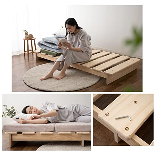 EMOOR Wood Slatted Low Platform Bed Frame KAN SUNOKO Twin for Japanese Futon Mattress Solid Pine (Unpainted), Floor Sleep Tatami Mat EMOOR