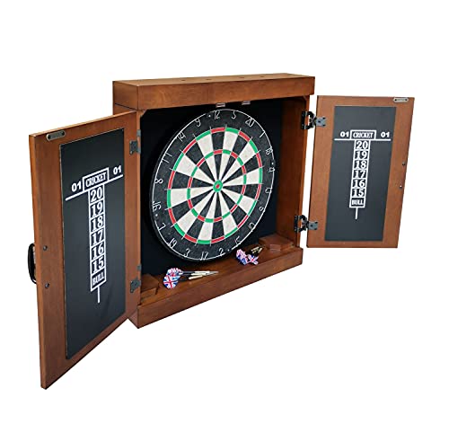 Hathaway Farmington Dartboard and Cabinet Set - Includes 18-in Dartboard, Steel-Tip Darts, Chalk Scoreboards - Perfect for Family Game Rooms, Basements, Home Bars, Walnut Hathaway