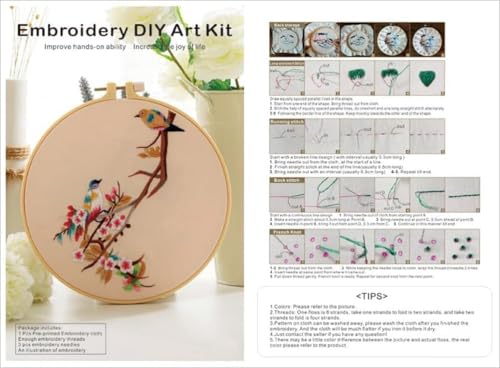 Meecaa Bird Flower Animal Embroidery Kit Starter Set, Hand Embroidery Set,Pattern Printed Cross Stitch Set for Beginner Adults, with Embroidery Hoop and Instructions (Bird 1)