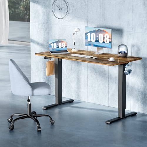 DUMOS 40 Inch Electric Standing Desk Height Adjustable, Sit to Stand Up Computer Workstations Work PC Table Home Office Study Writing Gaming Desks with Memory Presets for Walking Pad, Bedroom, Rustic DUMOS
