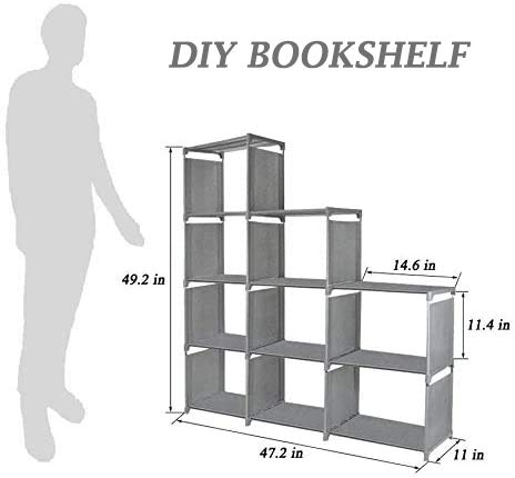 HOSTARME Bookshelf Kids 9 Cube Book Shelf Organizer Bookcase DIY for Bedroom Classroom Office (Gray), Grey HOSTARME