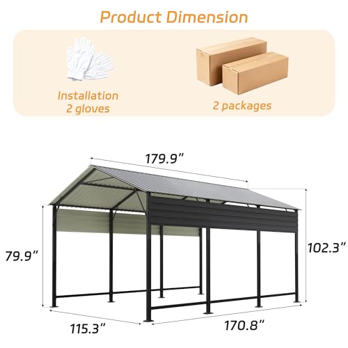 Patiowell 10x15 FT Metal Carport, Outdoor Heavy-Duty Car Port Patiowell
