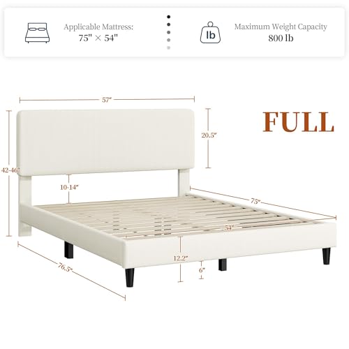 Yaheetech Full Size Bed Frame with Adjustable Headboard, Chenille Fabric Upholstered Headboard/Platform Bed, Full Bed Frame No Box Spring Needed/Wood Slats Support/Easy Assembly/Beige Yaheetech