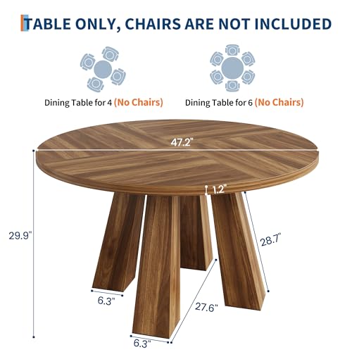IDEALHOUSE 47" Round Dining Table for 4-6, Wood Kitchen Table with Sturdy Base, Farmhouse Circle Dinner Table for Dining Room, Living Room, 4 Strong Legs, Walnut IDEALHOUSE