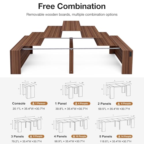 Kikihouse Modern Extendable Dining Table for 2 to 12 People with Outlet, Space Saving Expanding Table with Storage for Party, Weddings, Meetings, Celebrations (Brown) Kikihouse