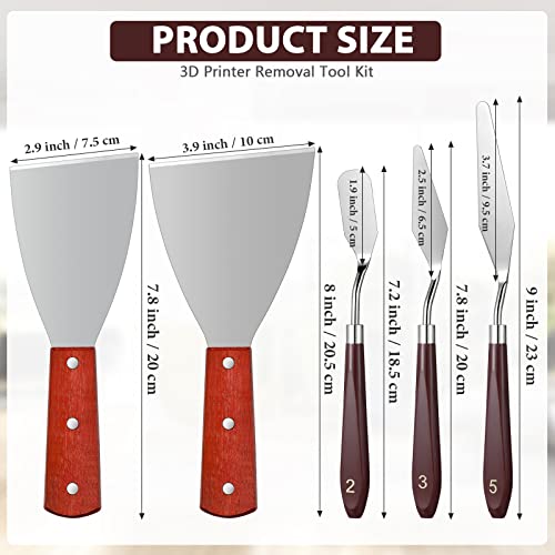5 Pcs 3D Printer Scraper 3D Printer Accessories 3D Printer Removal Tool Kit Scraper Stainless Steel Enhanced Version Knife with Sturdy Wooden Handle for Easy Separation of Prints Minatee