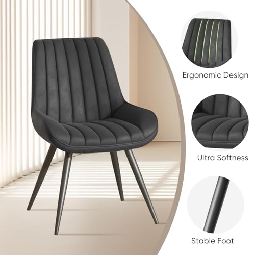 Nalupatio Modern Dining Chairs Set of 2, Comfortable Dining Room Chairs with Thick Cushions, Fabric Upholstered Side Chairs with Metal Legs for Kitchen, Black Nalupatio