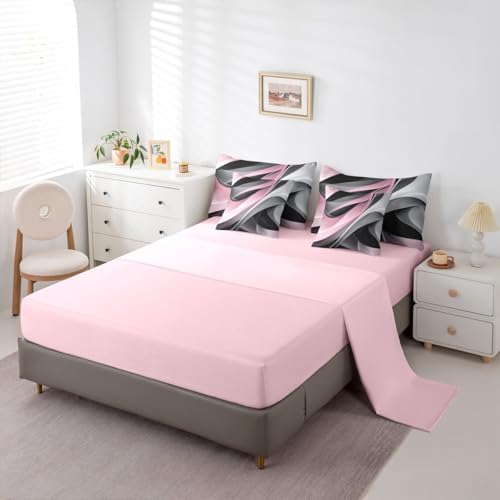 Pink Gray Black Spiral Full 7 Piece Bedding Set For Kids Teen Adults,Black Grey Abstract Stripes Geometric Bed In A Bag Modern Minimalists Swirls Comforter Set With Sheets Contemporary Art Bed Set Erosebridal