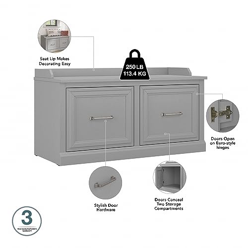 Bush Furniture Woodland Shoe Storage Bench with Doors | Footwear Organizer for Home Entryway, Mudroom, and Foyer, 40W, Cape Cod Gray Bush Business Furniture