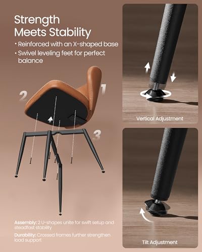 VASAGLE EKHO Collection - Dining Chairs Set of 2, Upholstered Kitchen Chairs, Comfortable Seat, Synthetic Leather with Stitching, Mid-Century Modern, Easy Assembly, Living Room Lounge, Caramel Brown VASAGLE