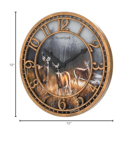 WANGIRO Round Wall Clock Farmhouse Plastic Deer Clock Battery Operated Silent Non-Ticking Rustic Clock 12 Inch for Home Kitchen Living Room Bedroom Office Decor (Antique Copper) WANGIRO