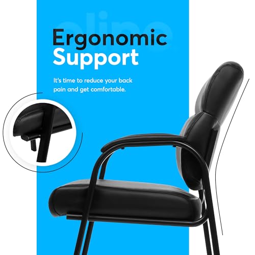 Oline Leather Guest Chair with Padded Arms, Reception Meeting Conference Waiting Room Lobby Home Desk Big and Tall Executive Office Chair, Black (4 Pack) Oline