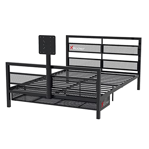 X Rocker Basecamp Full Size Gaming Bed, Rotating TV Mount with Vented Console Storage, Metal Mesh Frame with Slats, Amazon Exclusive, Black X Rocker