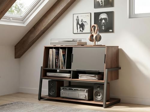FITUEYES Design Record Player Stand,Entertainment Center up to 120 pcs, Large Mid Century Turntable Stand for Living Room Bedroom, Eiffel Series FITUEYES