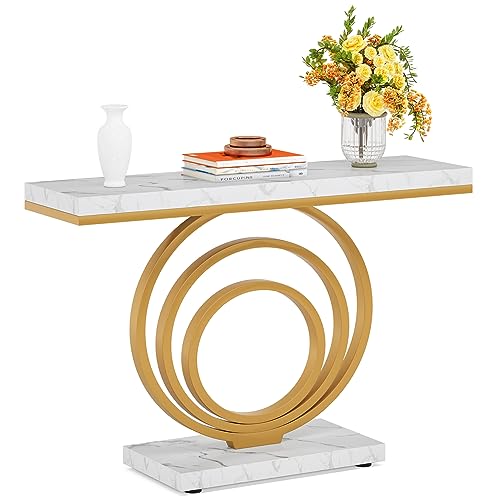 LITTLE TREE 41-Inch Modern Console Table, Gold Entryway Table for Living Room, Hallway, Entry, Gold + White LITTLE TREE
