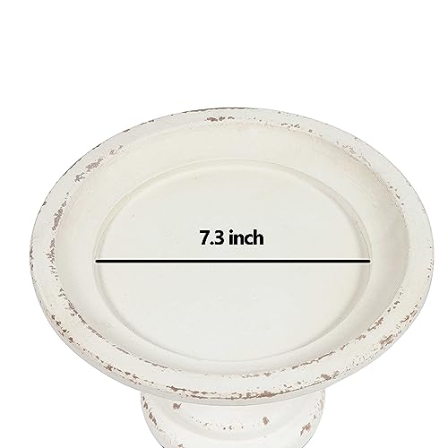 Rustic White Wood Pedestal Tray Stand for Table Decoration,Round Distressed Finished Cake Stand Dessert Table Display,Farmhouse Cake Stand Candle Holder Perfect for Weddings,Birthdays SOFE