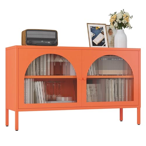 Fumedo Metal Storage Cabinet with Doors and Shelves,2 Door TV Stand,Accent Cabinet,Metal Locker&Sideboard Buffet Cabinet&Bookshelf&Cupboard for Home,Office,Living Room Fumedo